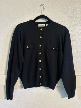 Vintage Keer+Kelsey Black Button-Front Crewneck Cardigan